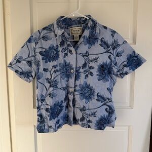 Tantrums Blue Floral Button-Up Shirt Size M